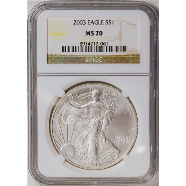 2003 American Silver Eagle .999 Fine Silver Dollar Coin NGC MS70