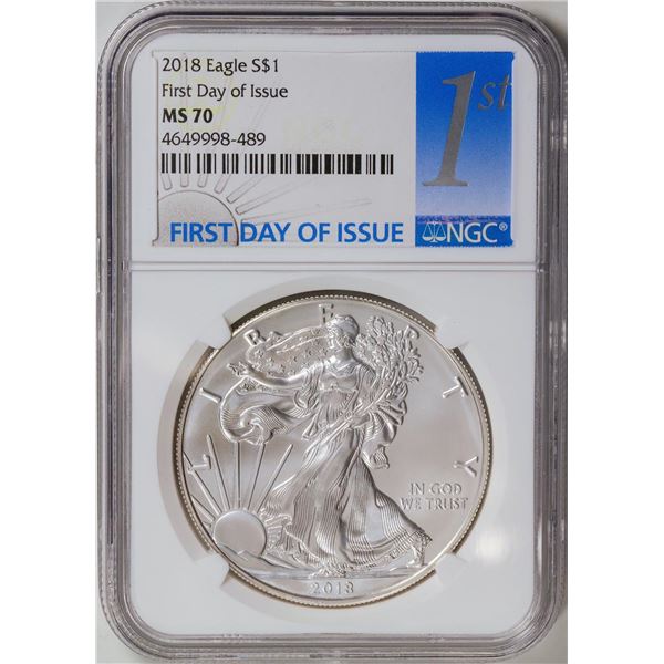 2018 American Silver Eagle .999 Fine Silver Dollar Coin NGC MS70