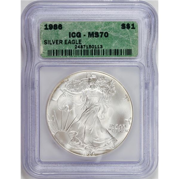 1986 American Silver Eagle .999 Fine Silver Dollar Coin ICG MS70