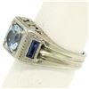 Image 3 : Antique Art Deco 18k White Gold 1.25 ctw Aquamarine and Diamond Ring