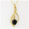 Image 2 : 14k Yellow Gold Pear Cabochon Black Onyx Open Pendant Necklace