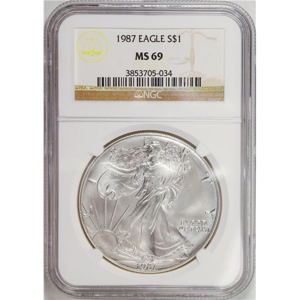 1987 American Silver Eagle .999 Fine Silver Dollar Coin NGC MS69