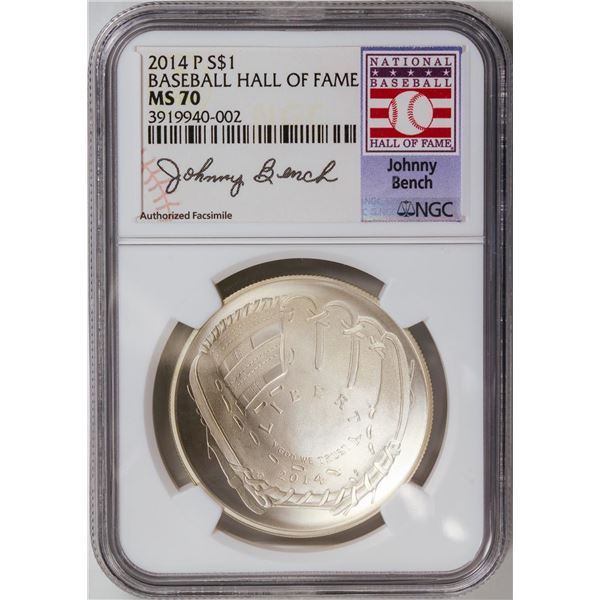 2014-P Johnny Bench Baseball Hall of Fame Dollar Coin NGC MS70
