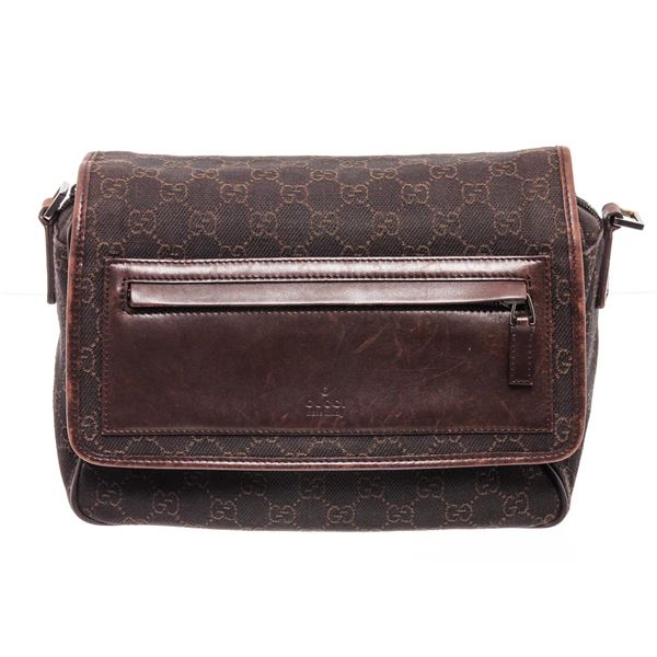 Gucci Dark Brown GG Canvas Leather Small Messenger Bag