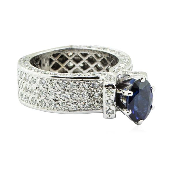 3.31 ctw Round Brilliant Blue Sapphire And Diamond Ring - 14KT White Gold