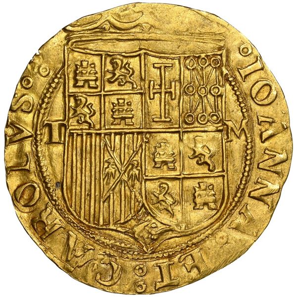 Toledo, Spain, gold 1 escudo, Charles-Joanna, assayer M to right, mintmark T to left, NGC MS 62.
