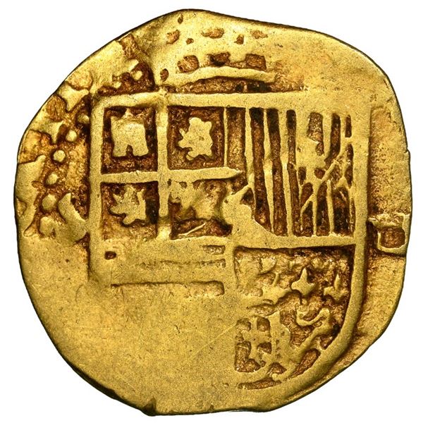 Seville, Spain, gold cob 1 escudo, Philip II, assayer Gothic D to right, mintmark S to left, NGC VF