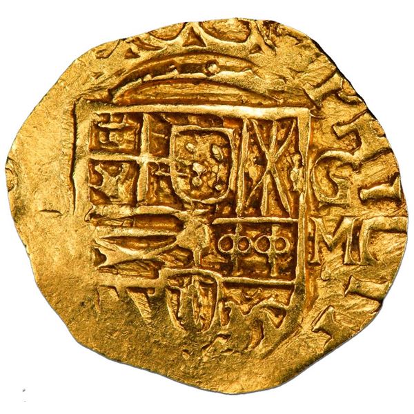 Granada, Spain, gold cob 2 escudos, 1606/593 M, very rare, PCGS MS62, finest and only example in PCG