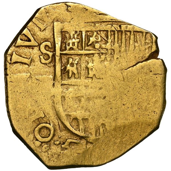 Seville, Spain, gold cob 2 escudos, Phillip III, assayer B, OMNIVM variety, NGC XF 45.