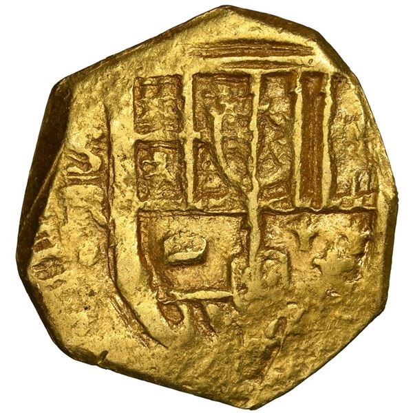 Seville, Spain, gold cob 2 escudos, Philip IV, assayer R, NGC AU details / cleaned.