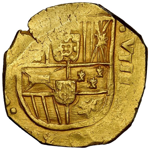 Seville, Spain, gold cob 8 escudos, 1690 (M), NGC MS 64, finest and only example in the NGC census.