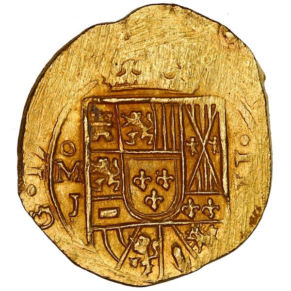 Mexico City, Mexico, gold cob 2 escudos, (1714) J, NGC MS 65 (1715 Fleet Label).