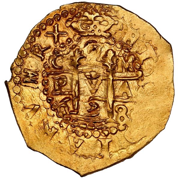 Cuzco, Peru, gold cob 2 escudos, 1698 M, large flan with RX in legend, NGC MS 63 (1715 Fleet Label).
