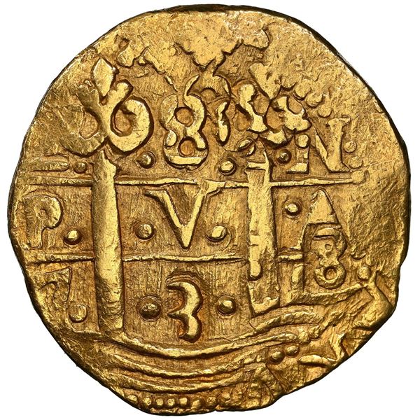 Lima, Peru, gold cob 8 escudos, 1738 N, NGC MS 62 ("top pop").