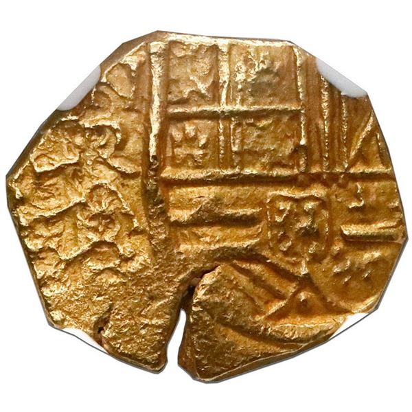 Bogota, Colombia, gold cob 2 escudos, Philip IV, assayer A below mintmark NR to left (ca. 1635), NGC