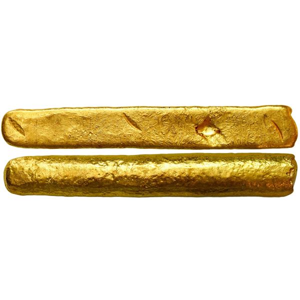 Gold "finger" bar from the Atocha, ingot #3126, 463 grams, marked with three partial tax stamps
