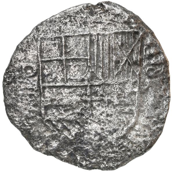 Potosi, Bolivia, cob 8 reales, Philip II, assayer B (3rd period), Grade 2.