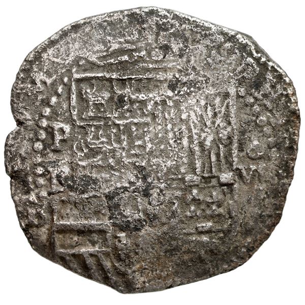 Potosi, Bolivia, cob 8 reales, Philip II, assayer B (4th period), Grade 3 (13 points), with hand-sig