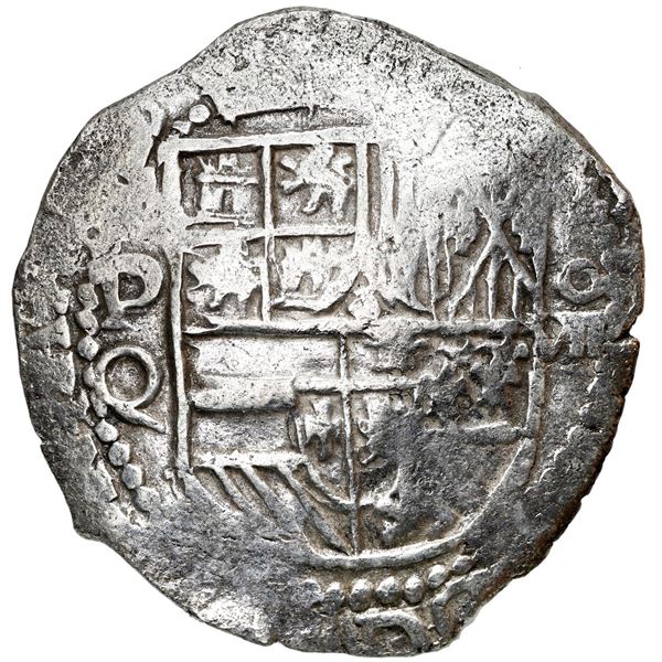 Potosi, Bolivia, cob 8 reales, Philip III, assayer Q, Grade 1.