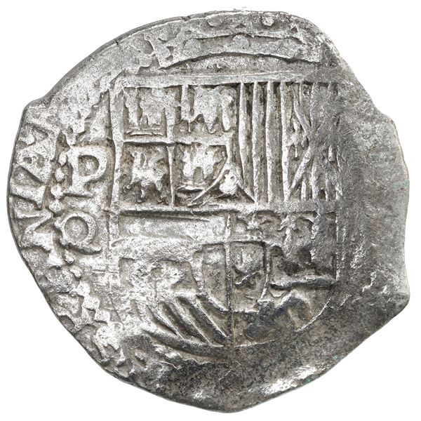 Potosi, Bolivia, cob 8 reales, Philip III, assayer Q, Grade 1.
