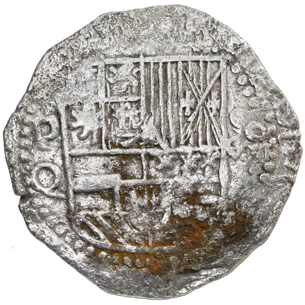 Potosi, Bolivia, cob 8 reales, Philip III, assayer Q, Grade 2.