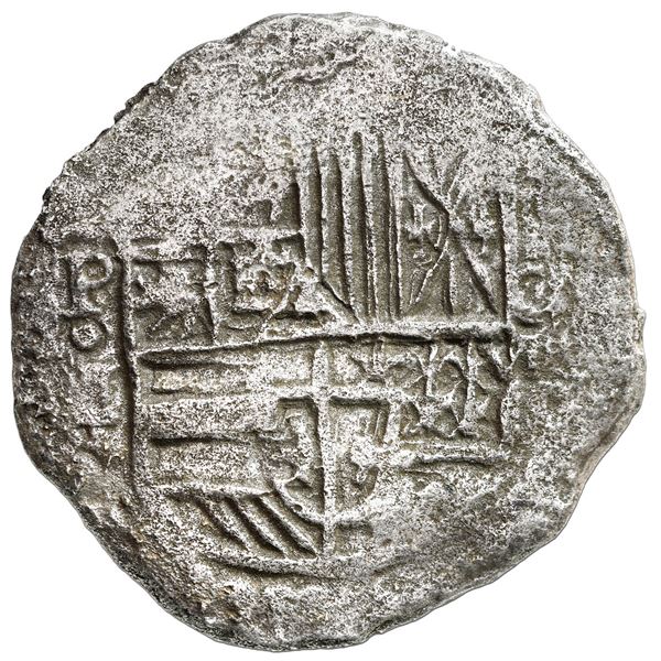 Potosi, Bolivia, cob 8 reales, Philip III, assayer M/Q, rare, Grade 2.