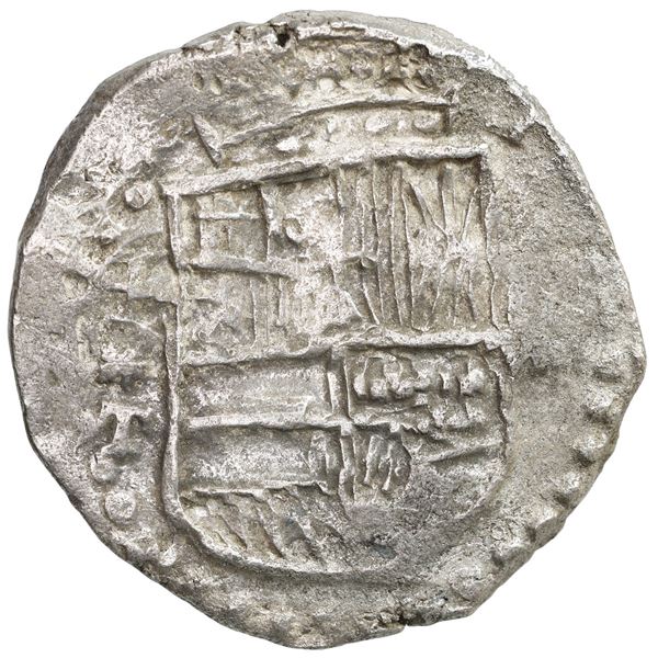 Potosi, Bolivia, cob 8 reales, Philip III, assayer T, quadrants of cross transposed, Grade 1.