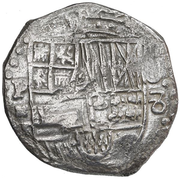 Potosi, Bolivia, cob 8 reales, Philip III, assayer T, Grade 2.