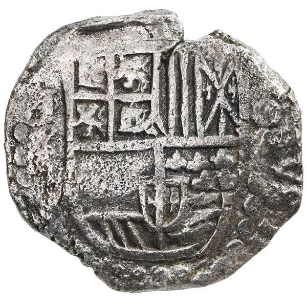 Potosi, Bolivia, cob 8 reales, Philip III, assayer not visible, quadrants of cross transposed, Grade