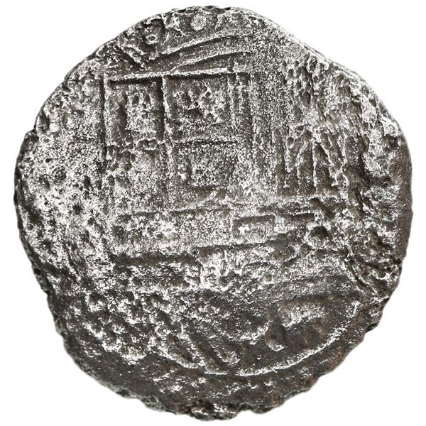 Potosi, Bolivia, cob 4 reales, Philip II, assayer not visible (style of 4th-period B), rotated lion,