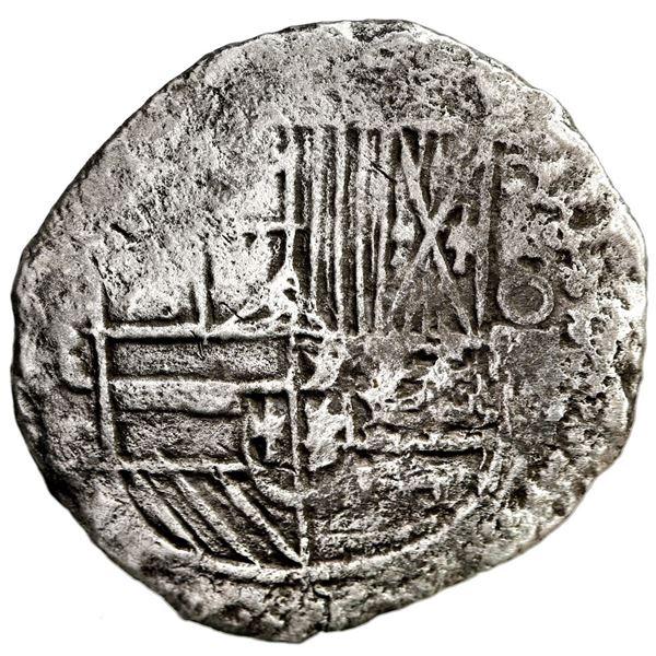 Potosi, Bolivia, cob 4 reales, Philip III, assayer not visible, Grade 2 (16 points), with hand-signe