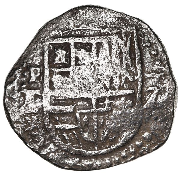 Potosi, Bolivia, cob 2 reales, Philip III, assayer T, Grade 2.