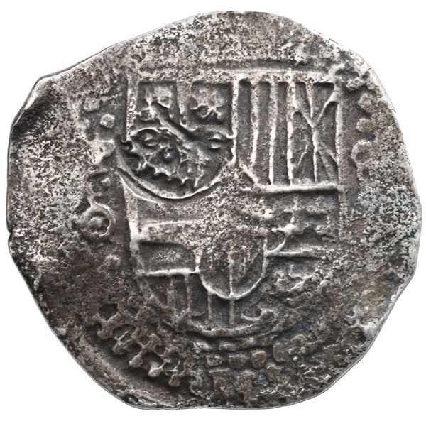 Potosi, Bolivia, cob 8 reales, 1649 O/sR (rare), with crowned-dot-F-dot (two dots) countermark on sh