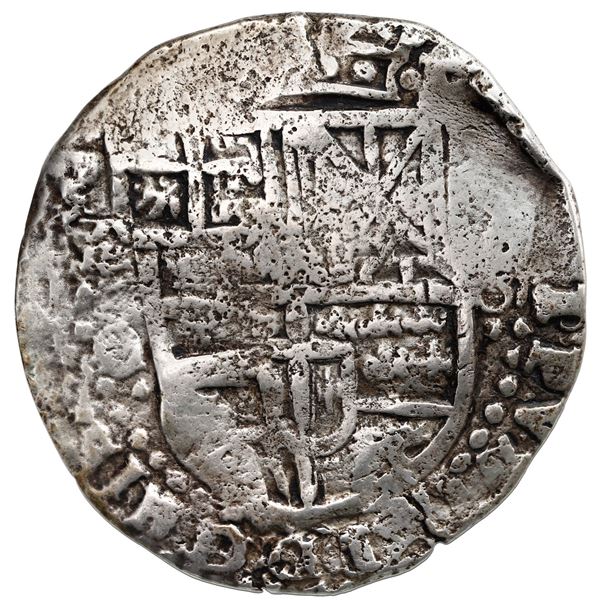 Potosi, Bolivia, cob 8 reales, (1649) O/sR (rare), early castles, rotated reverse legend, with crown