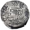Image 1 : Potosi, Bolivia, cob 8 reales, 1649 O, early lions, with crown-alone (rare variety) countermark on c
