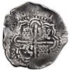 Image 2 : Potosi, Bolivia, cob 8 reales, (16)50 O, with crowned-dot-F-dot (two dots) countermark on shield.