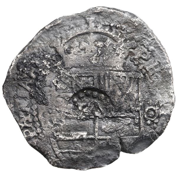 Potosi, Bolivia, cob 8 reales, 1650 O, date at top of cross with modern 5 and dots between digits, w