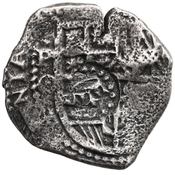 Potosi, Bolivia, cob 4 reales, 1649 O, with crown-alone countermark on shield, ex-Mastalir (Plate).