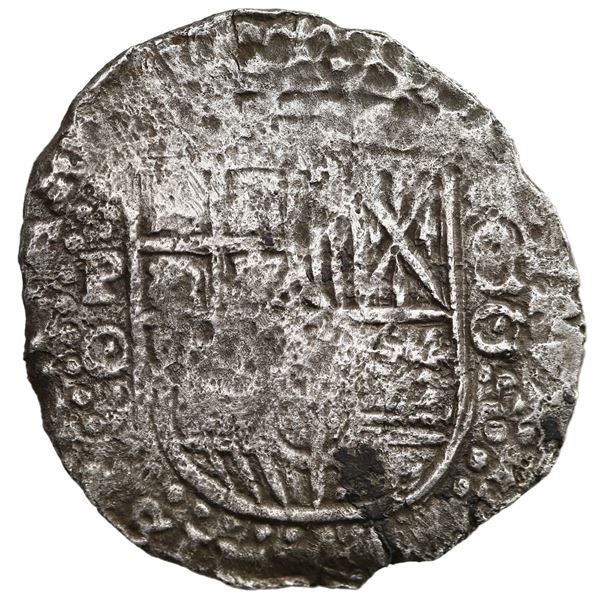 Potosi, Bolivia, cob 8 reales, 1650 O, with crowned-L countermark on cross, ex-MAREX.