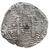 Image 2 : Potosi, Bolivia, cob 8 reales, 1654 E, dot-PH-dot at top, pomegranate above cross.