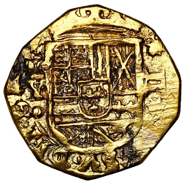 Madrid, Spain, gold cob 2 escudos, 1707/6 Y/F, unique and unlisted.