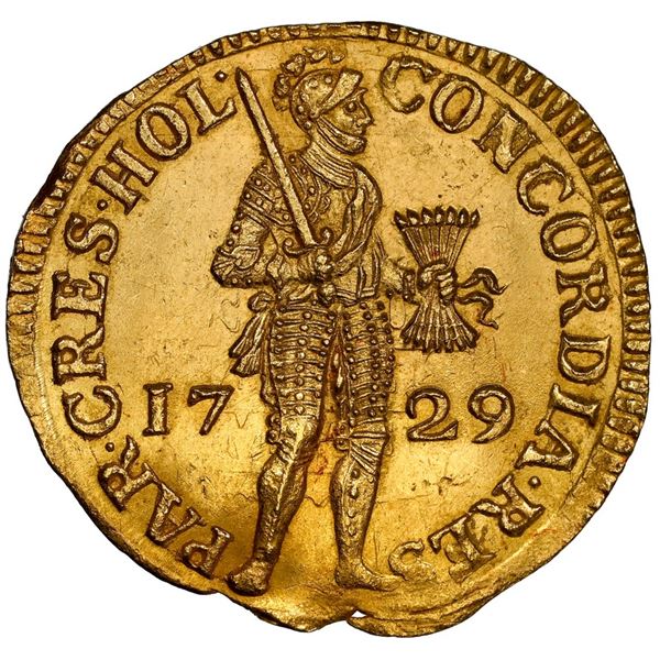 Holland, United Netherlands, gold ducat, 1729, NGC MS 62 / Vliegenthart (Shipwreck Blue Label).