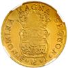 Image 2 : Santiago, Chile, gold bust 4 escudos, Ferdinand VI, 1750/5 J, NGC UNC details / saltwater damage / L