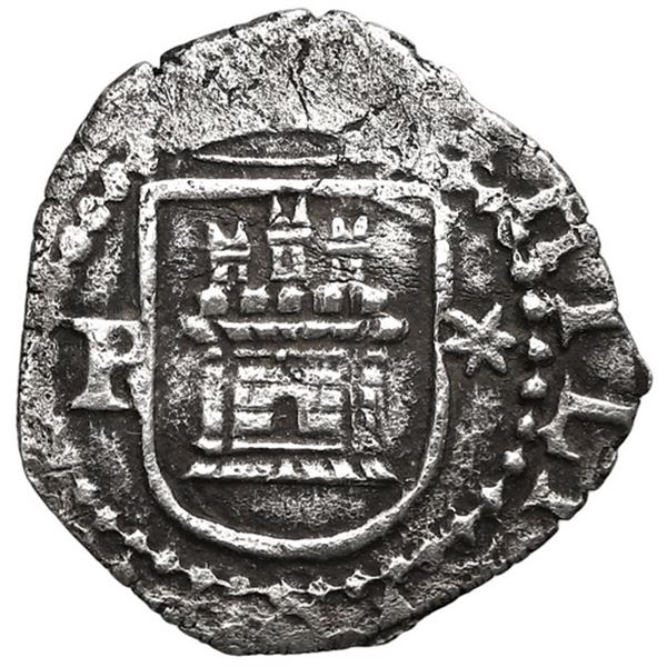 Lima, Peru, cob 1/4 real, Philip II, assayer Diego de la Torre, P-* flanking castle.