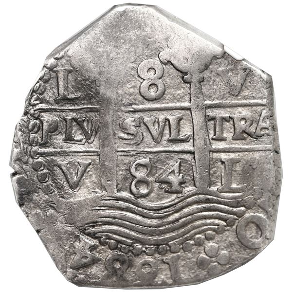 Lima, Peru, cob 8 reales, 1684 V, NGC AU 53, finest known in NGC census.