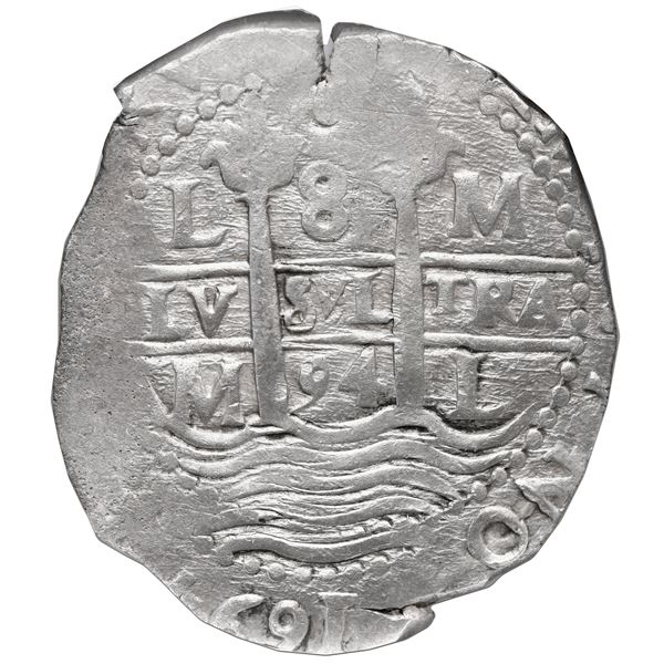 Lima, Peru, cob 8 reales, 1694 M, NGC AU 55 ("top pop").