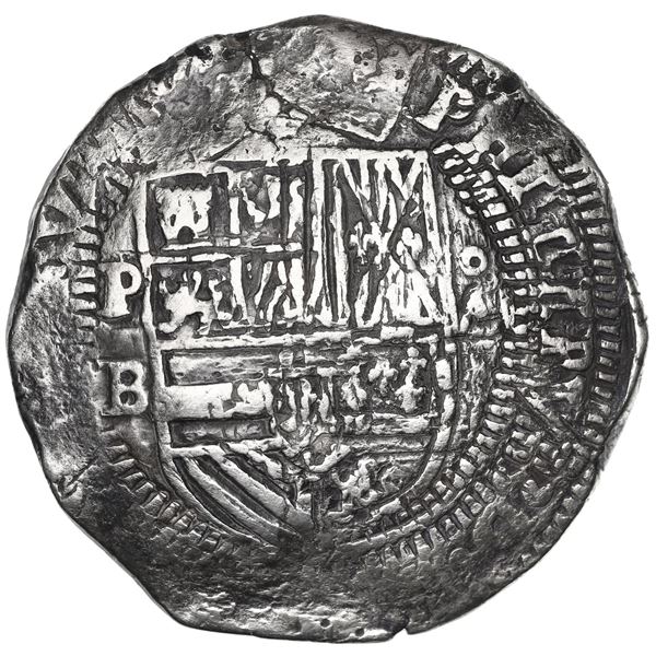 Potosi, Bolivia, cob 8 reales, Philip III, assayer B (early 5th period).