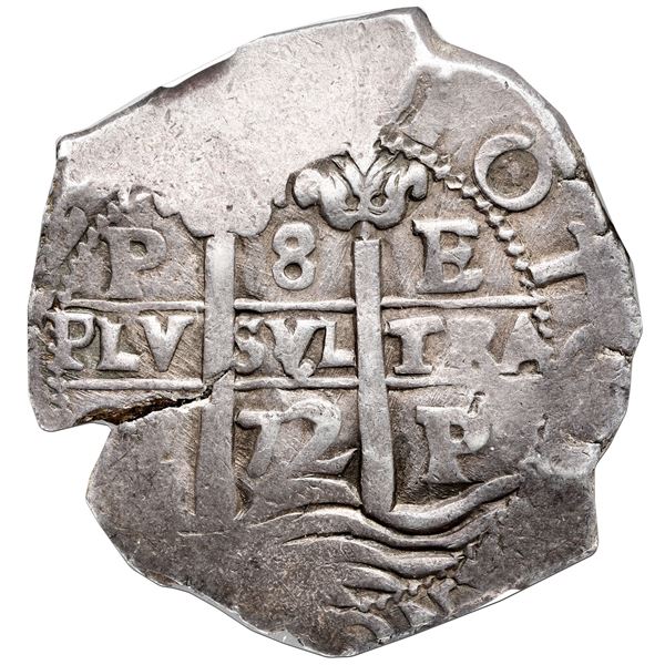 Potosi, Bolivia, cob 8 reales, 1672 E, NGC AU 55, finest known in NGC census.