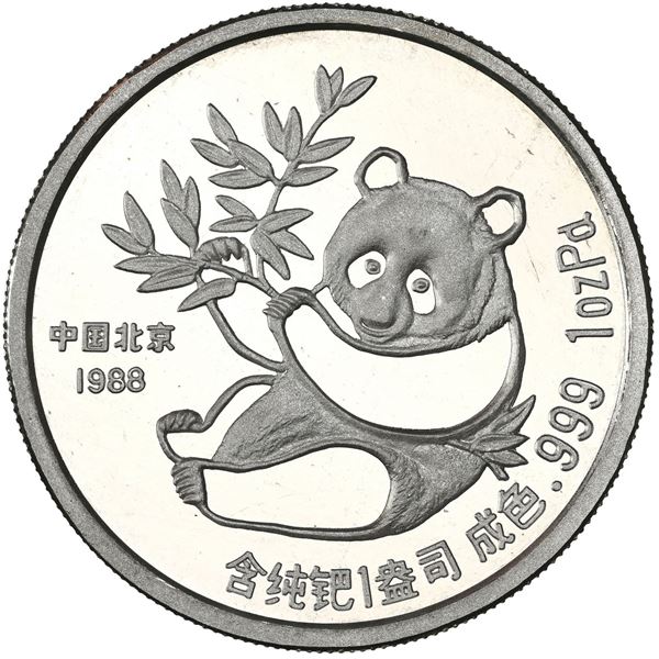 China (People's Republic), palladium 1 oz proof official Panda issue, 1988, 17th New York Internatio