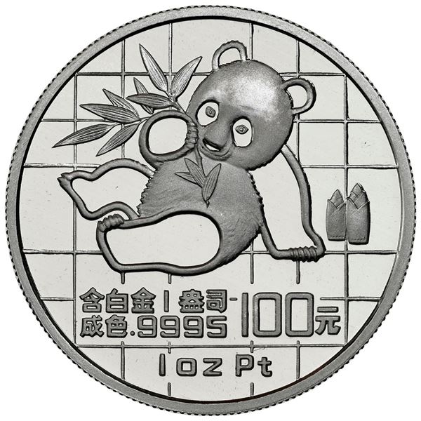 China (People's Republic), platinum proof 100 yuan (1 oz) Panda, 1989, NGC PF 69 Ultra Cameo.